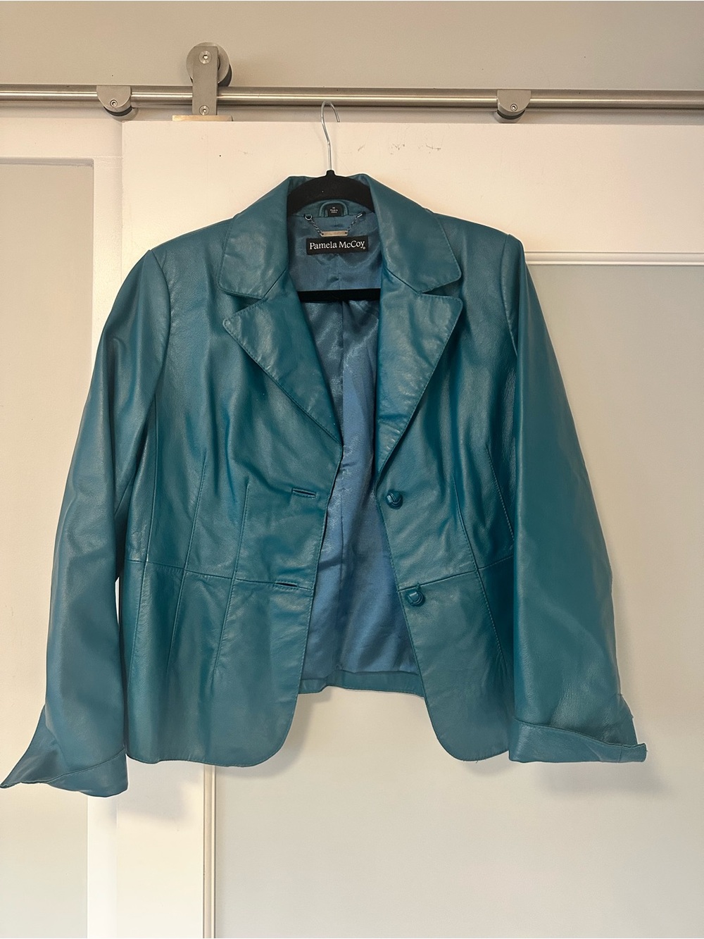 Pamela McCoy Teal Leather Blazer Jacket